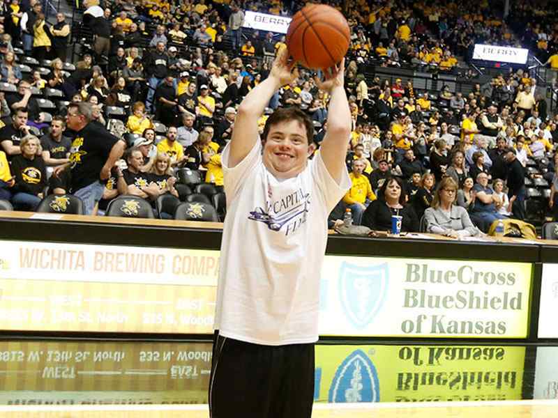 A member of the Air Capital Flyers participates in a shoot-out at Charles Koch Arena.